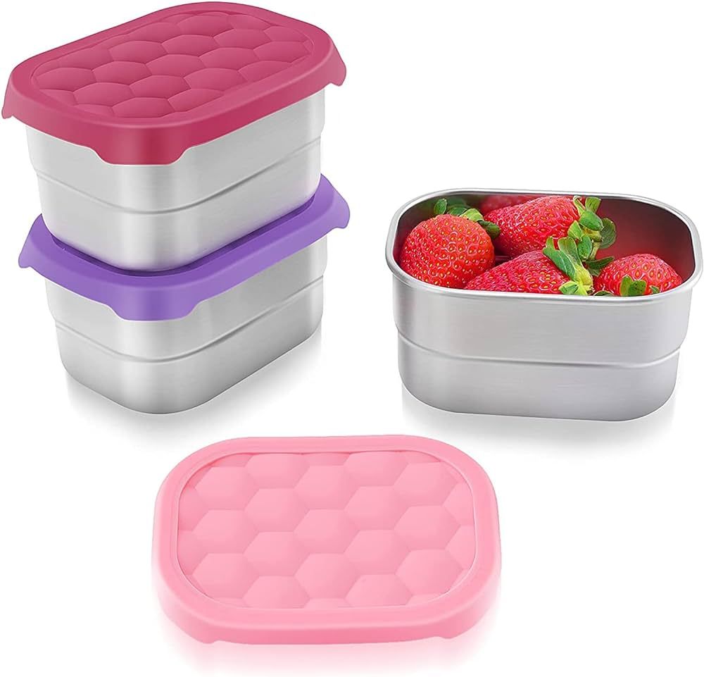 Stainless Steel Snack Containers for Kids | Easy Open Leak Proof Small Food Containers with Silic... | Amazon (US)