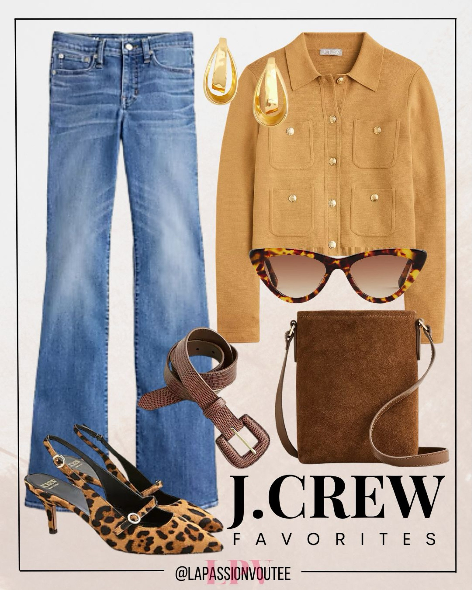 Elevate your fall style with J.Crew’s sweater lady jacket and classic bootcut jeans. Add bold earrings, sleek sunglasses, and a statement belt for a polished look. Complete the outfit with a trendy bucket bag and eye-catching leopard print heels.

#LTKFallSale #LTKSaleAlert #LTKStyleTip