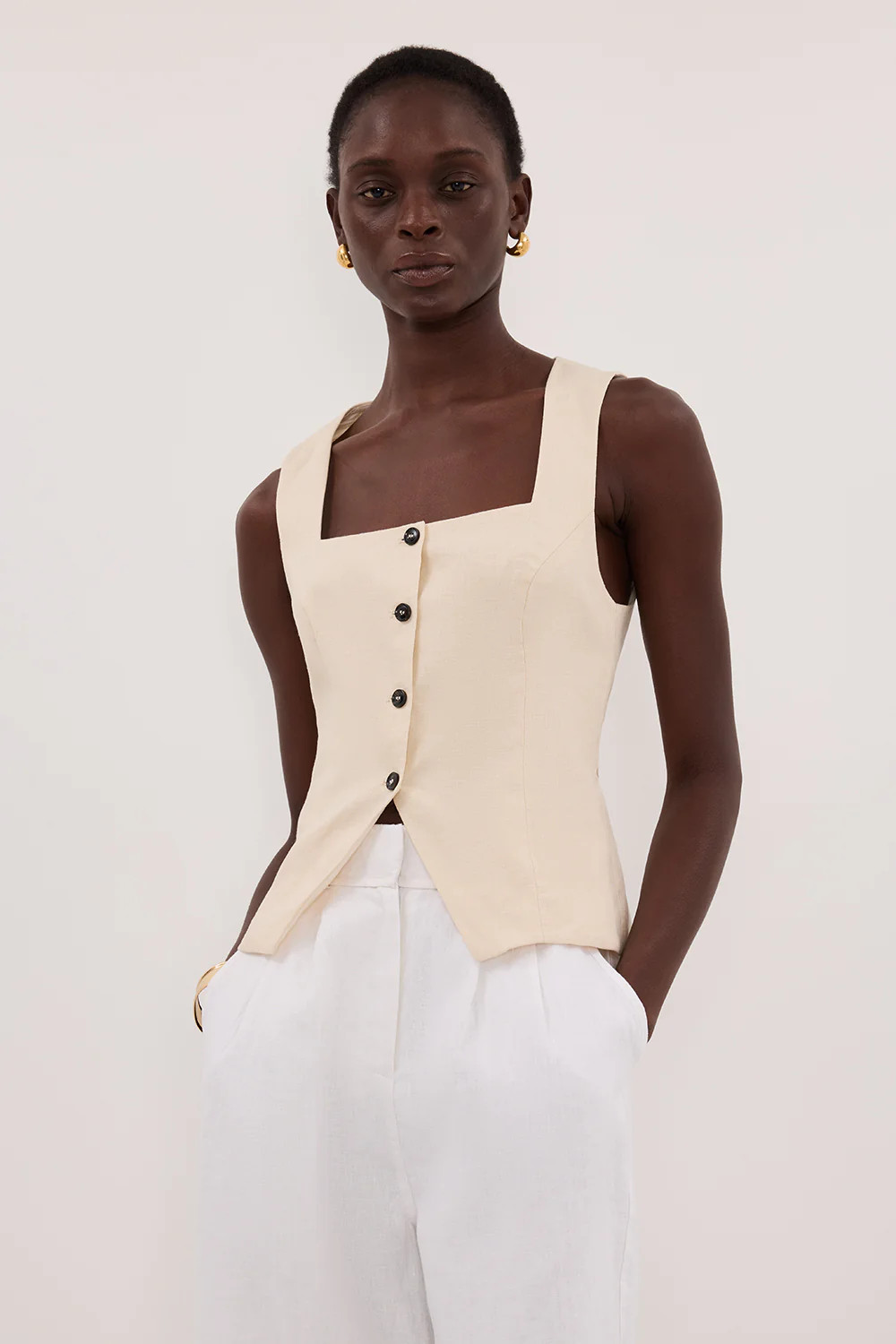 FRAN SANDSTONE LINEN VEST | DISSH