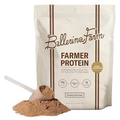 Ballerina Farm Grass Fed Whey Protein Powder Creamy Chocolate, 24g Protein with Collagen Peptides, Bovine Colostrum, Hemp Hearts, Prebiotic Fiber, No Added Sugar or Artificial Ingredients, 20 Servings | Amazon (US)