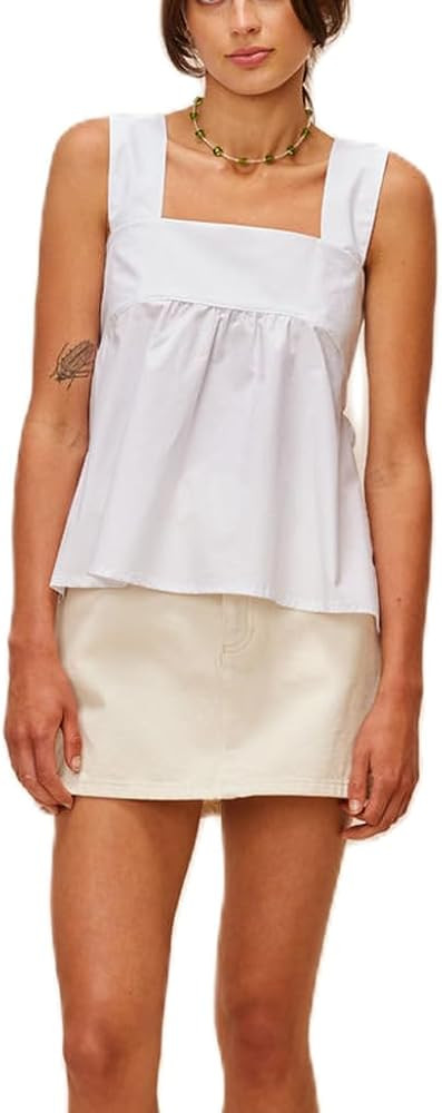 Women Y2k Going Out Tank Tops Gingham Square Neck Peplum Cami Tank Sleeveless Backless Shirt Bowt... | Amazon (US)