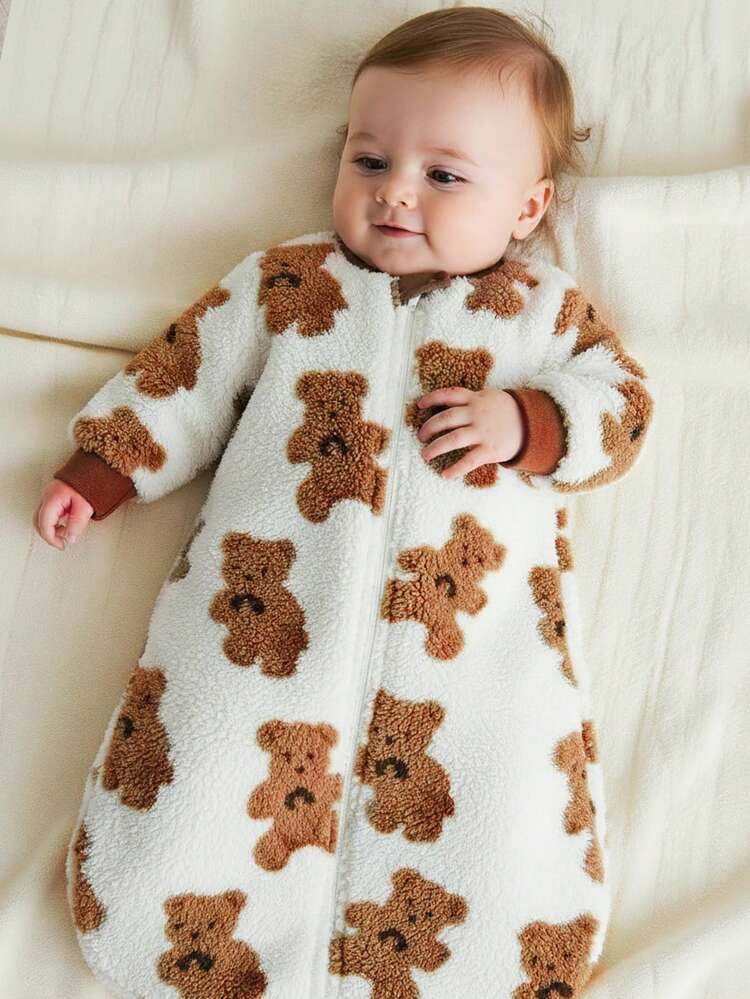 Cozy Pixies 1 Baby Sleeping Bag, Thickened Double-Sided Velvet Bear Print Long-Sleeved Sleeping B... | SHEIN