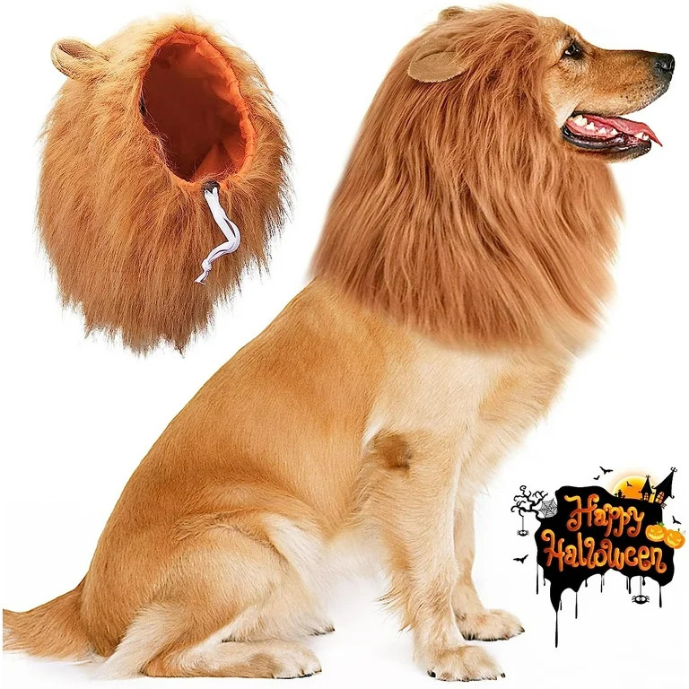 Vivifying Lion Mane for Dog, Adjustable Halloween Dog Lion Costume Wig with Ears for Medium and L... | Walmart (US)
