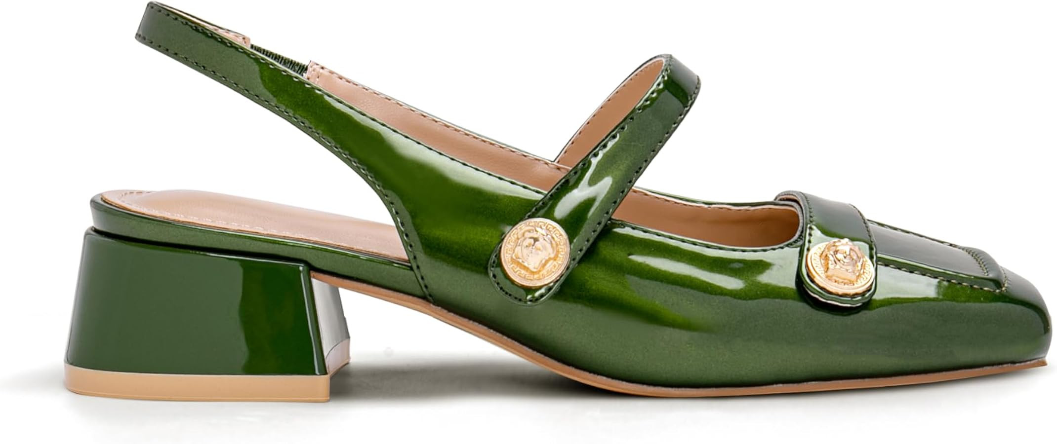 Slingback Mary Jane Heels for Women Low Block Heel Closed Square Toe Pump Shoes Heels Classic Dai... | Amazon (US)