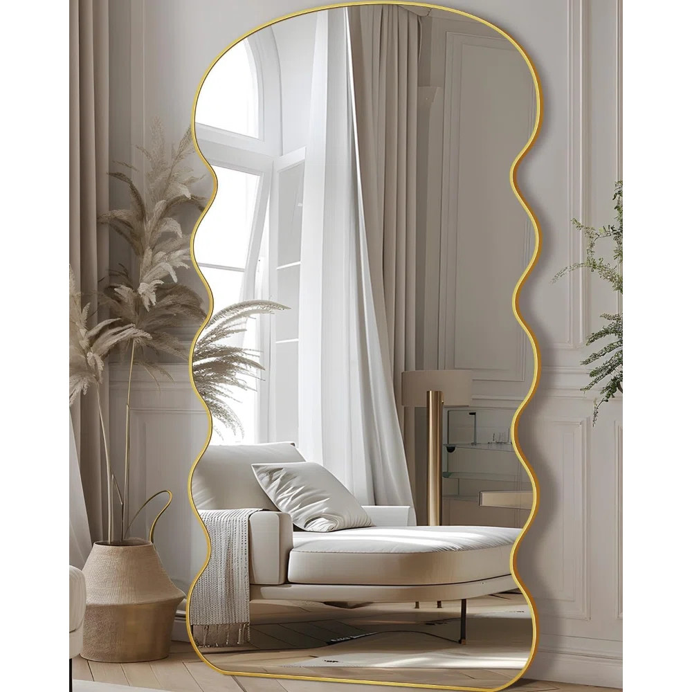 Full Length Wavy Mirror, 76"x34", Freestanding or Wall Mounted, Modern Mirror with Stand, for Bed... | Wayfair North America