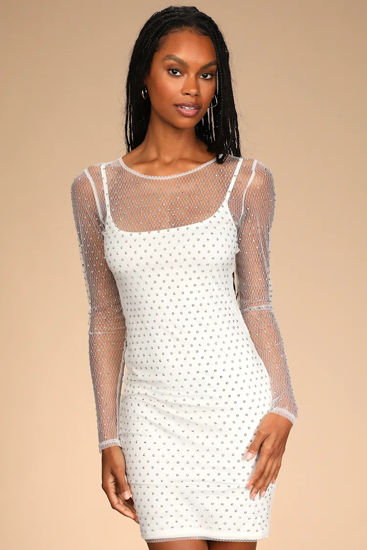 Radiant Reputation White Rhinestone Mesh Bodycon Dress | Lulus (US)