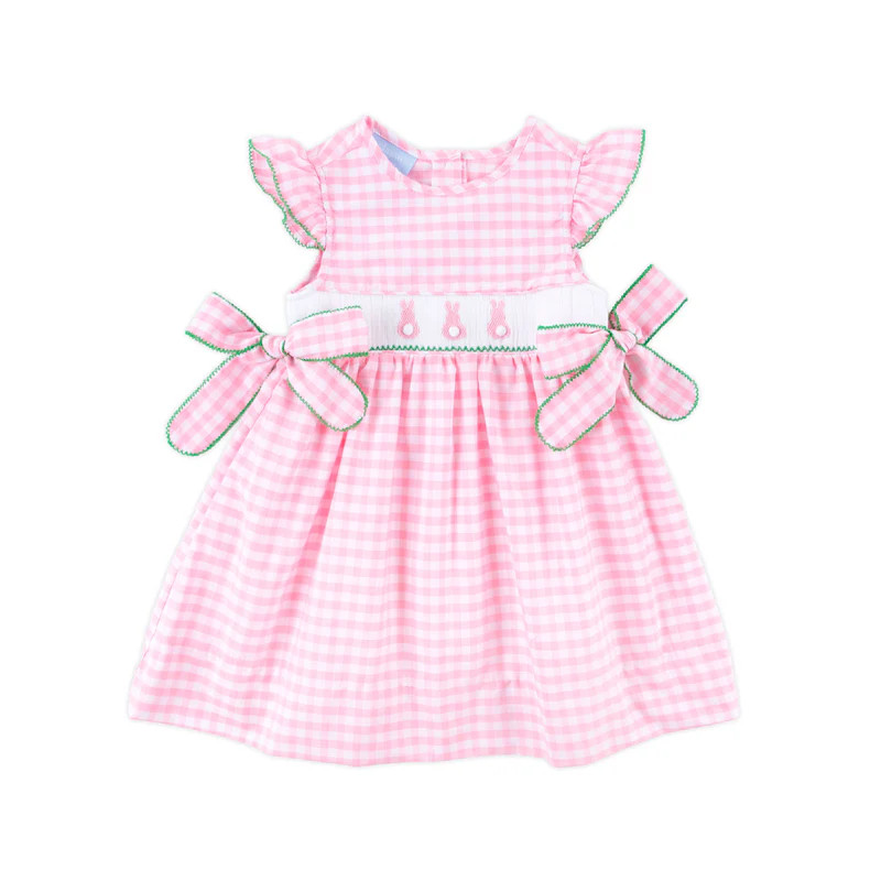 Peeps Smocked Pink Check Side Tie Dress | Classic Whimsy