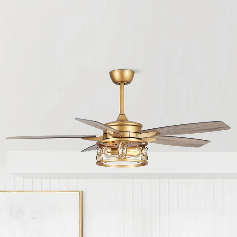 Parrot Uncle 52" Brushed Brass 2-Light Crystal LED Ceiling Fan with Remote - Walmart.com | Walmart (US)
