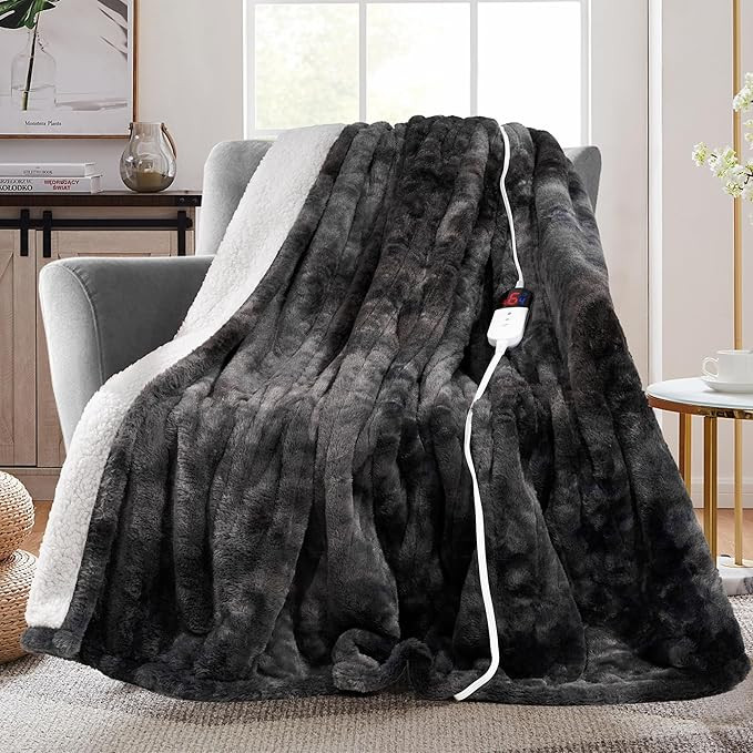 MAXEVE Electric Heated Throw Faux Rabbit Fur Blanket with 6 Heating Levels & 4 Hours Auto Off, Fa... | Amazon (US)