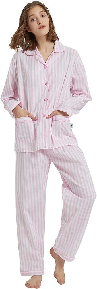 Womens Pajamas Set, 100% Cotton 2-Piece Drawstring Sleepwear | Amazon (US)