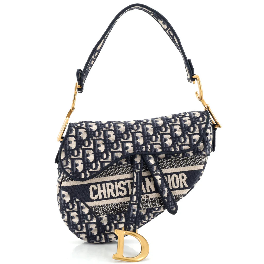 Saddle Handbag Logo Embroidered Oblique Canvas Medium | Rebag