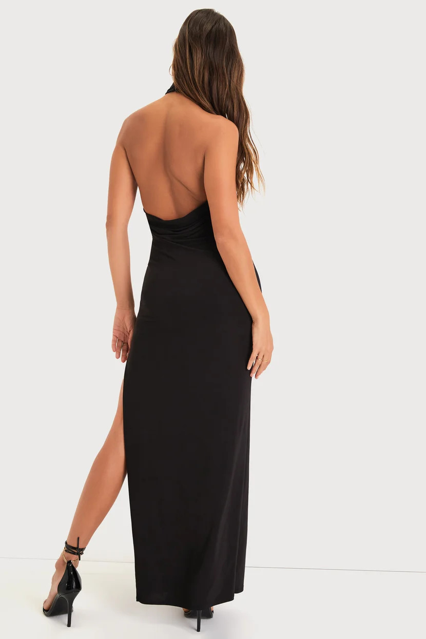 Flawless Expression Black Mock Neck Halter Maxi Dress | Lulus (US)