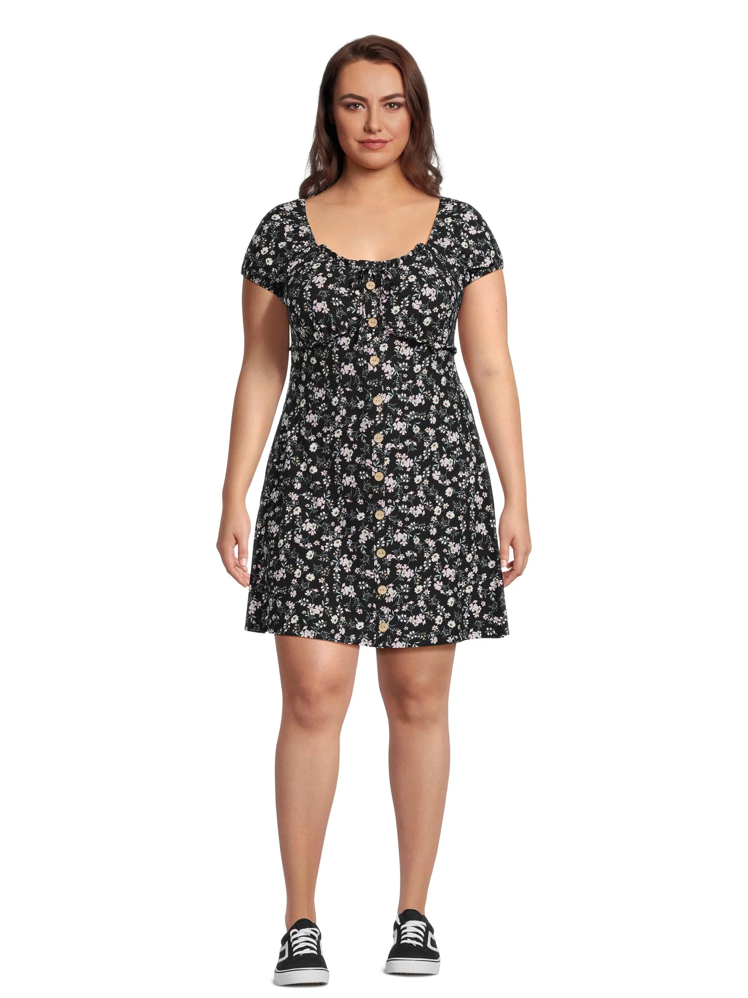 No Boundaries Ruffle Button Down Dress, Women's and Women's Plus | Walmart (US)