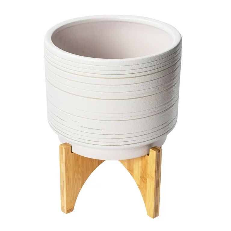 Better Homes & Gardens Pottery 12" Teramo Ceramic Pot with Stand, White - Walmart.com | Walmart (US)