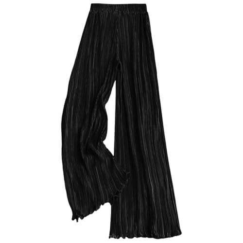 Satin Pants for Women Dressy Flowy Palazzo Plisse Silk Pants Wide Leg Pleated Casual Trousers | Amazon (US)