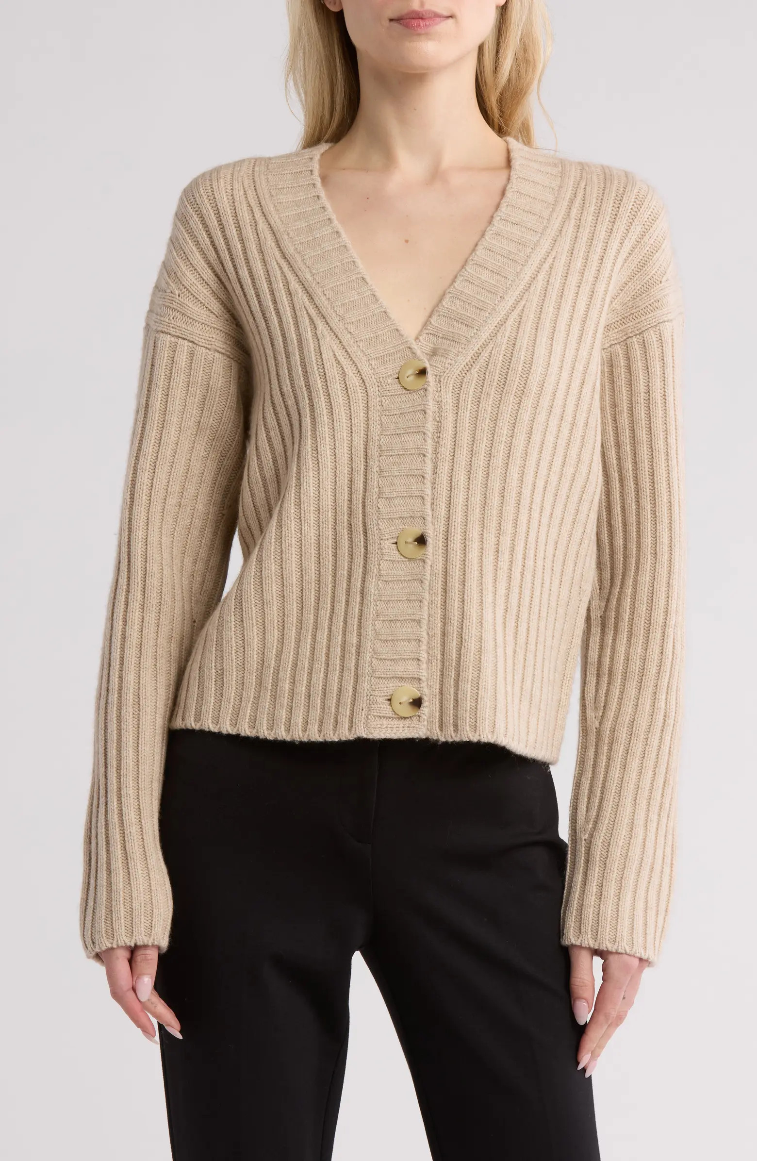 Vince Chunky Ribbed Wool & Cashmere Cardigan Sweater | Nordstromrack | Nordstrom Rack