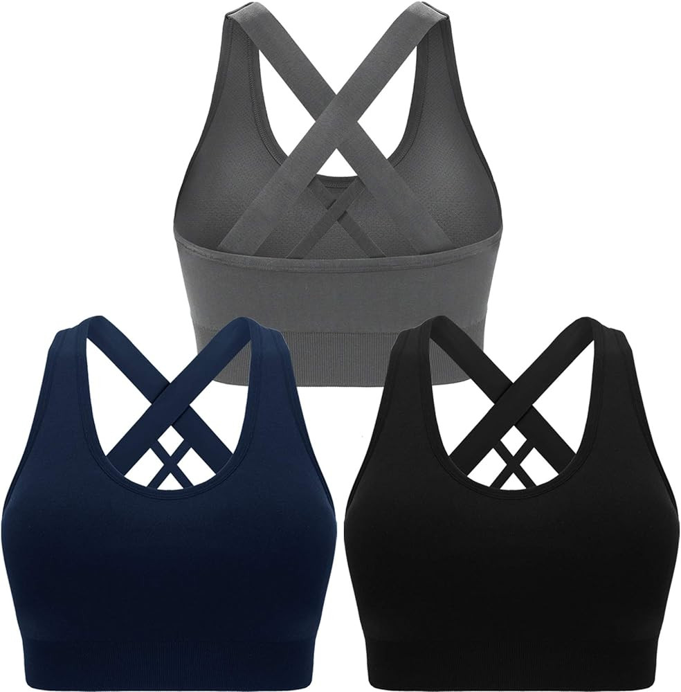Double Couple Sports Bras for Women Padded High Impact Seamless Criss Cross Back Workout Tops Gym... | Amazon (US)