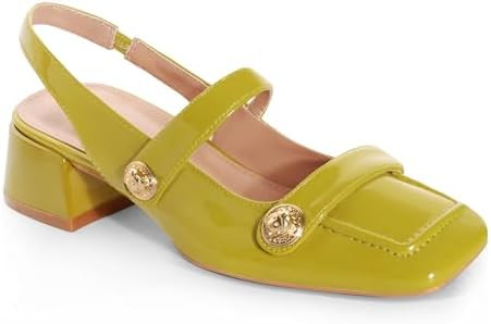 Slingback Mary Jane Heels for Women Low Block Heel Closed Square Toe Pump Shoes Heels Classic Dai... | Amazon (US)