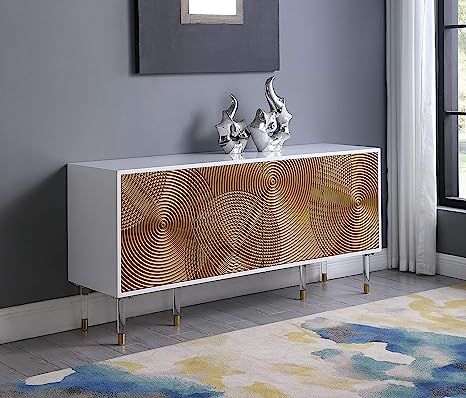 Best Master Furniture T1952 Tula High Gloss Lacquer Sideboard/Buffet with Golden Door Panels, Whi... | Amazon (US)