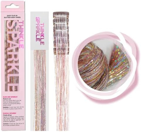 6 Pcs Clip in Hair Tinsle Kit, 19.6 Inch Heat Resistant Glitter Tinsel Hair Extension Clips, Fair... | Amazon (US)