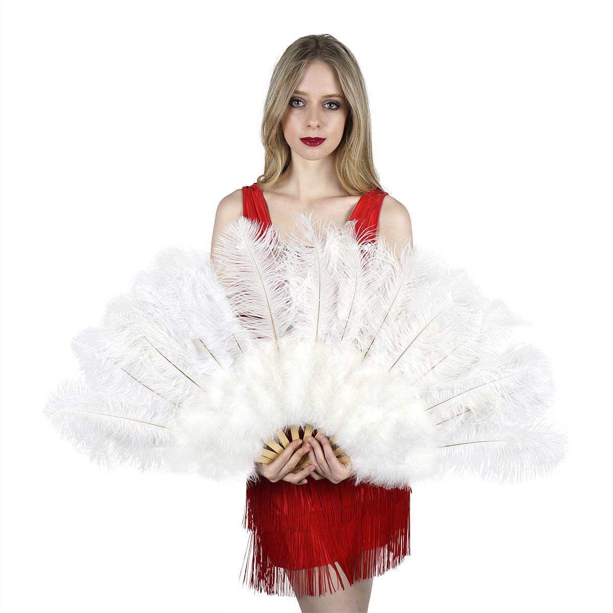 ZUCKER Large Ostrich Feather Fan - Vintage Costume Folding Hand Fan - Burlesque Showgirl Costume ... | Amazon (US)