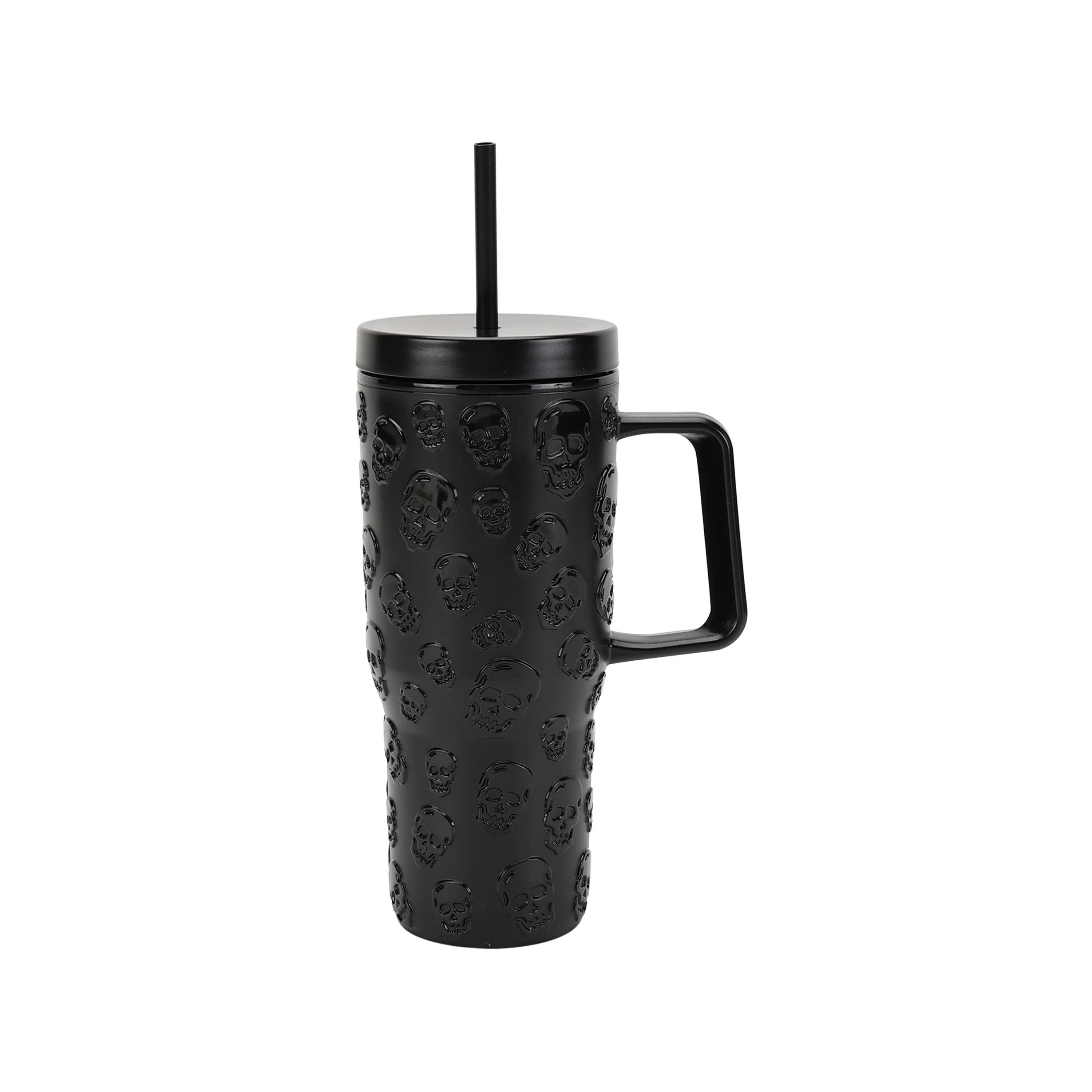 Way To Celebrate 30 Ounce Acrylic Double Wall Embossed Skull Tumbler with Straw and Handle, Black | Walmart (US)