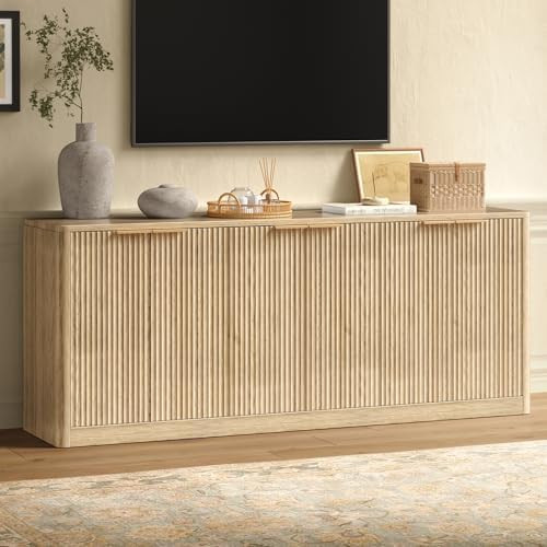 67" Oak Fluted TV Stand for TVs up tp 75", Mid-Century Modern Entertainment Center with Storage C... | Amazon (US)