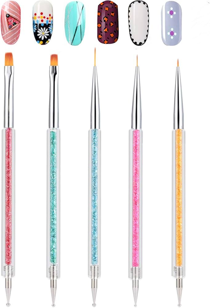 Double-Ended Nail Art Brushes, TEOYALL 5 PCS Nail Design Tools Kit Including Nail Liner Brush and... | Amazon (US)