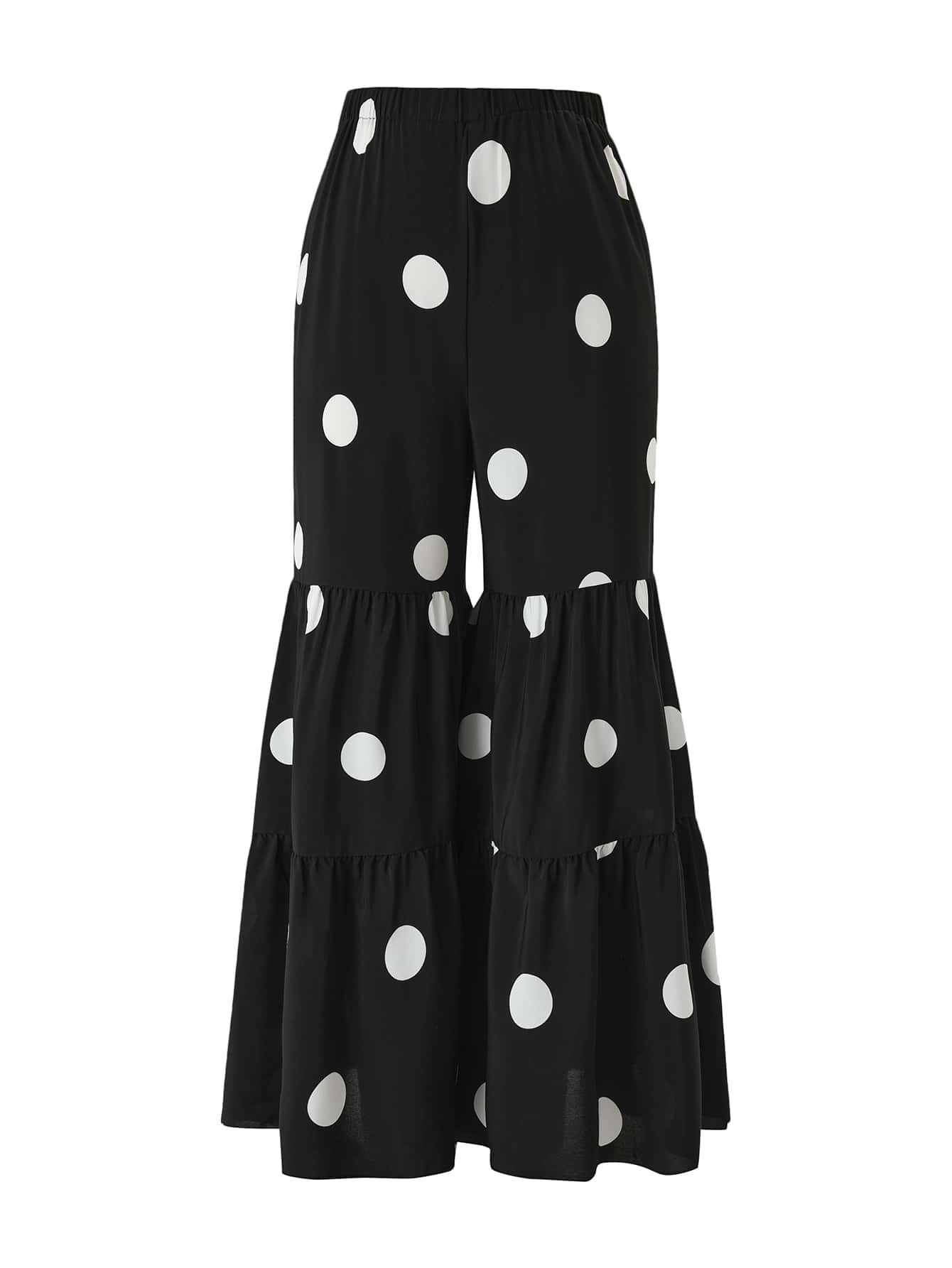 Plus Polka Dot Print Ruffle Hem Flare Leg Pants | SHEIN
