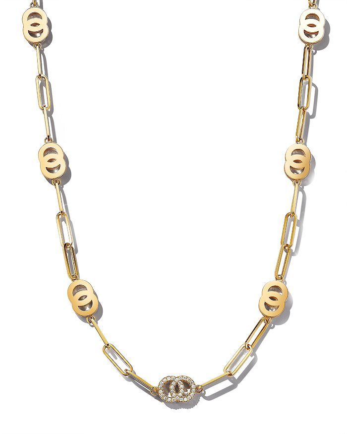 18K Yellow Gold Double O Paperclip Link Necklace with Diamonds, 16.5" - 150th Anniversary Exclusi... | Bloomingdale's (US)