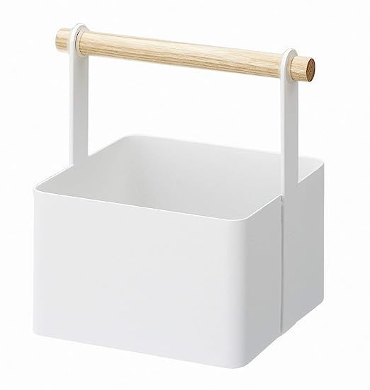 Yamazaki Home Storage Basket - Wood Handle Organizer, White, White, Small | Amazon (US)