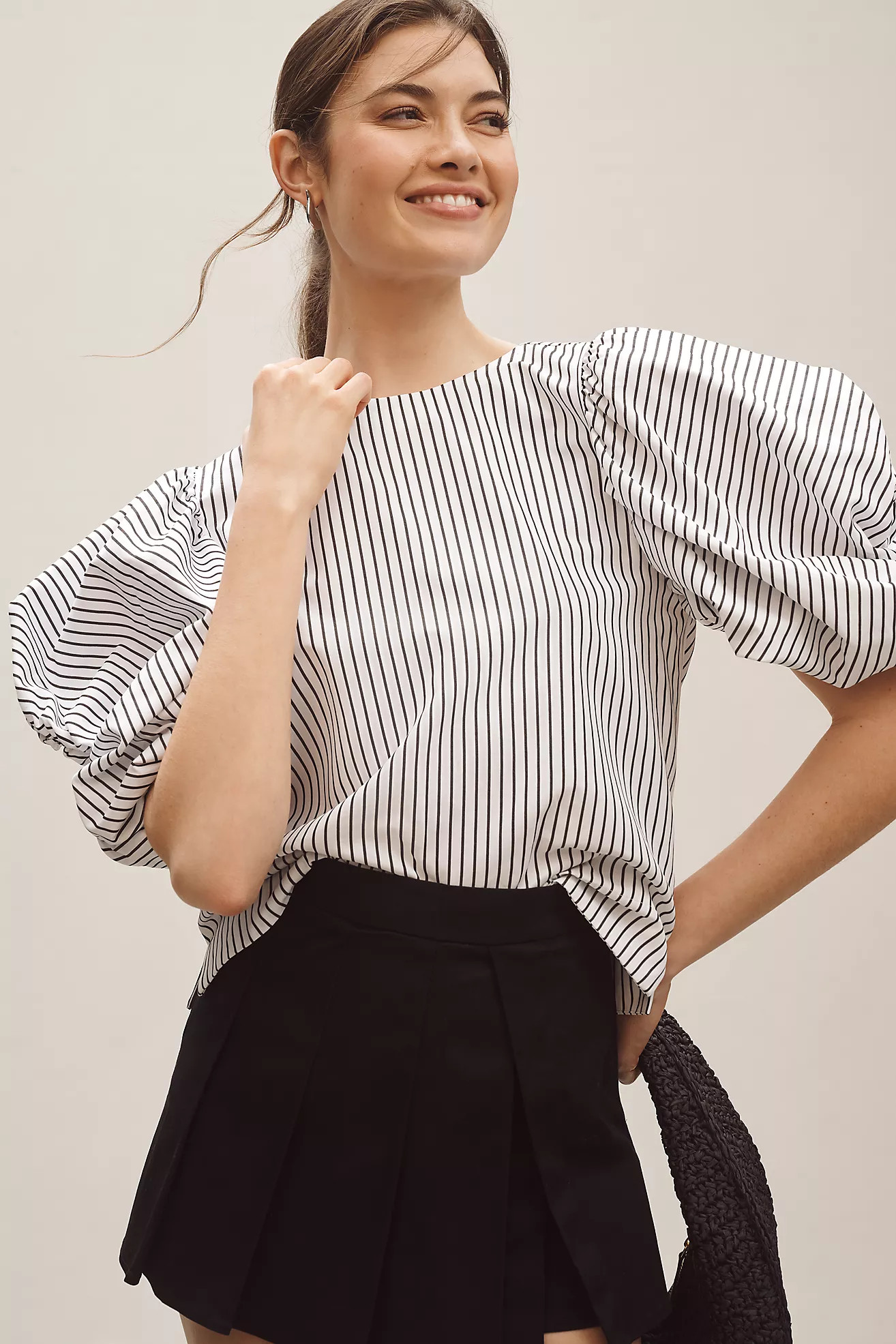 Maeve Puff-Sleeve Boatneck Top | Anthropologie (US)