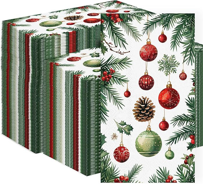 3-Ply Christmas Paper Napkins Disposable: Guest Dinner Hand Towels, Xmas Table Decorative for Bat... | Amazon (US)