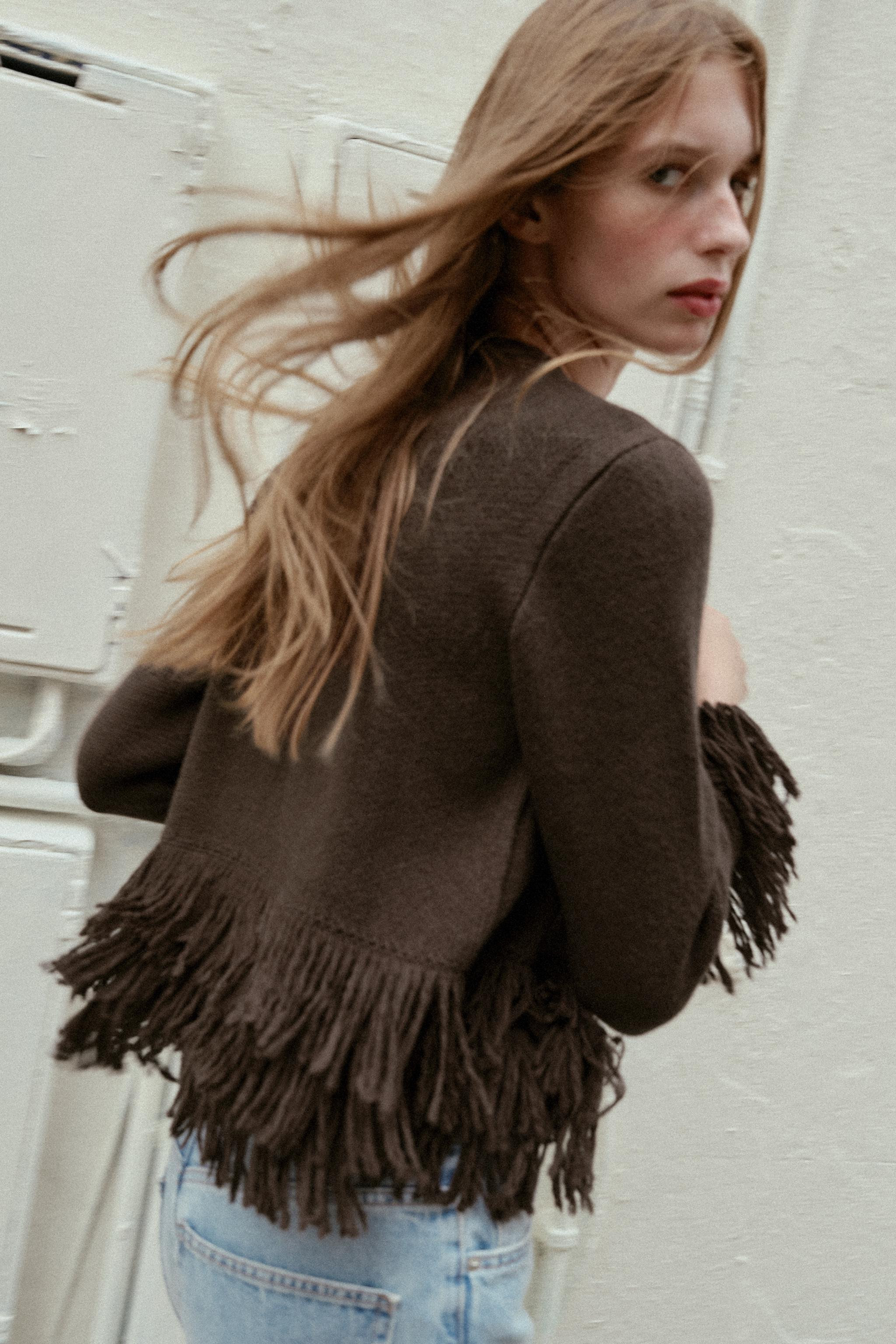 FRINGED BUTTON KNIT CARDIGAN | Zara US