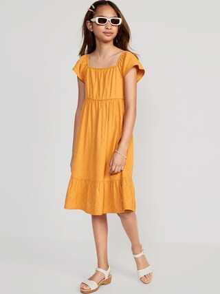 Flutter-Sleeve Clip-Dot Fit & Flare Midi Dress for Girls | Old Navy (US)