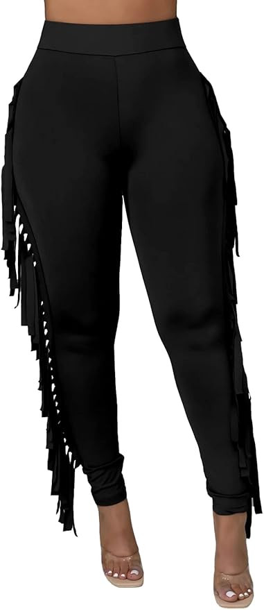 Rimhold Women's Fringe Pants Casual High Waist Solid Bodycon Side Tassel Pants Yoga Pants Sweatpa... | Amazon (US)