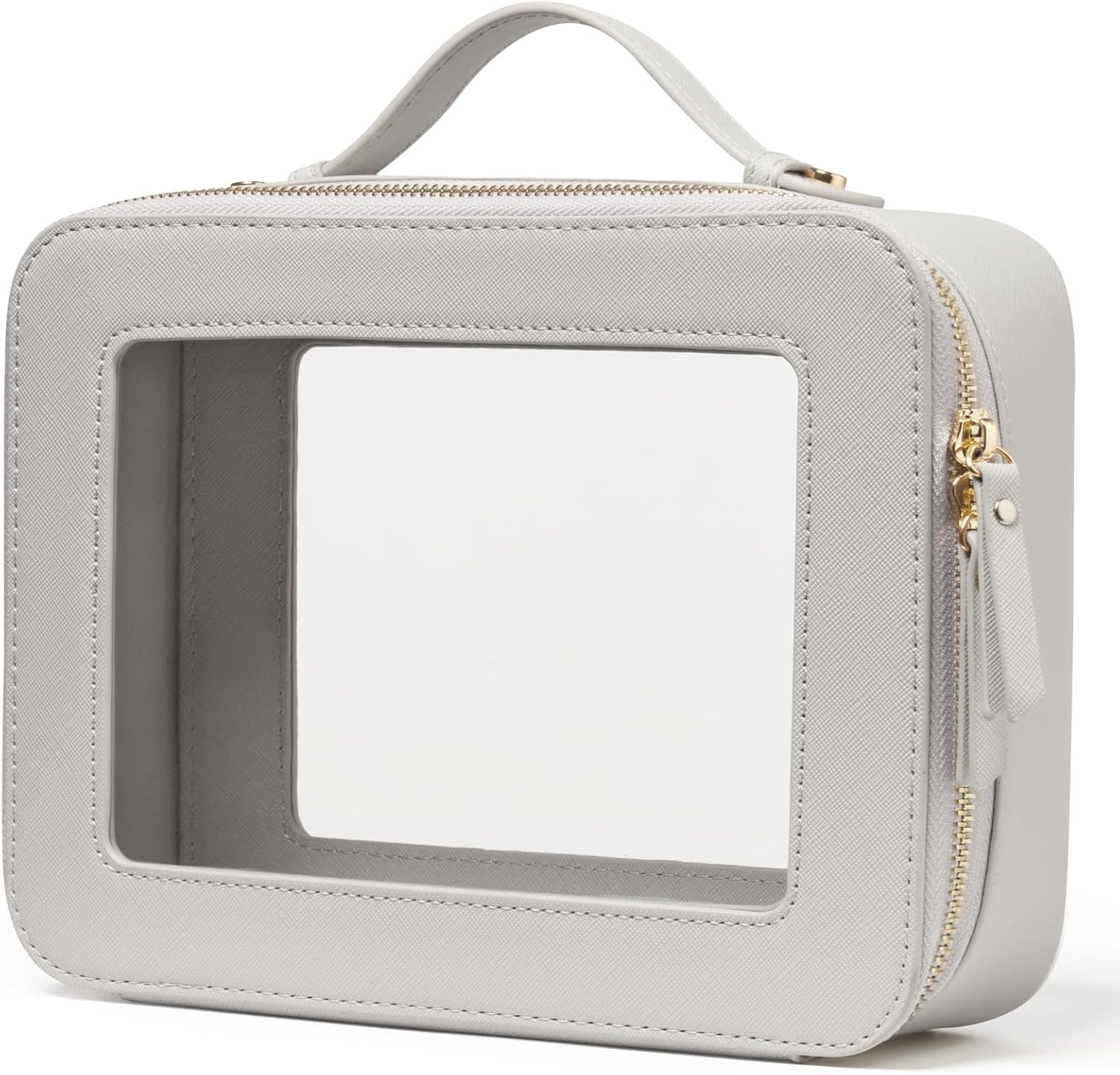 Clear Makeup Bag Toiletry Case Travel Transparent Cosmetic Bag with Zipper, Portable Make Up Organizer Traveling Compact Car Bag for Essentials, Beige Grey | Amazon (US)