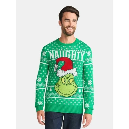 Dr. Seuss Grinch Naughty Men s and Big Men s Holiday Ugly Christmas Sweater Sizes XS-3XL | Walmart (US)