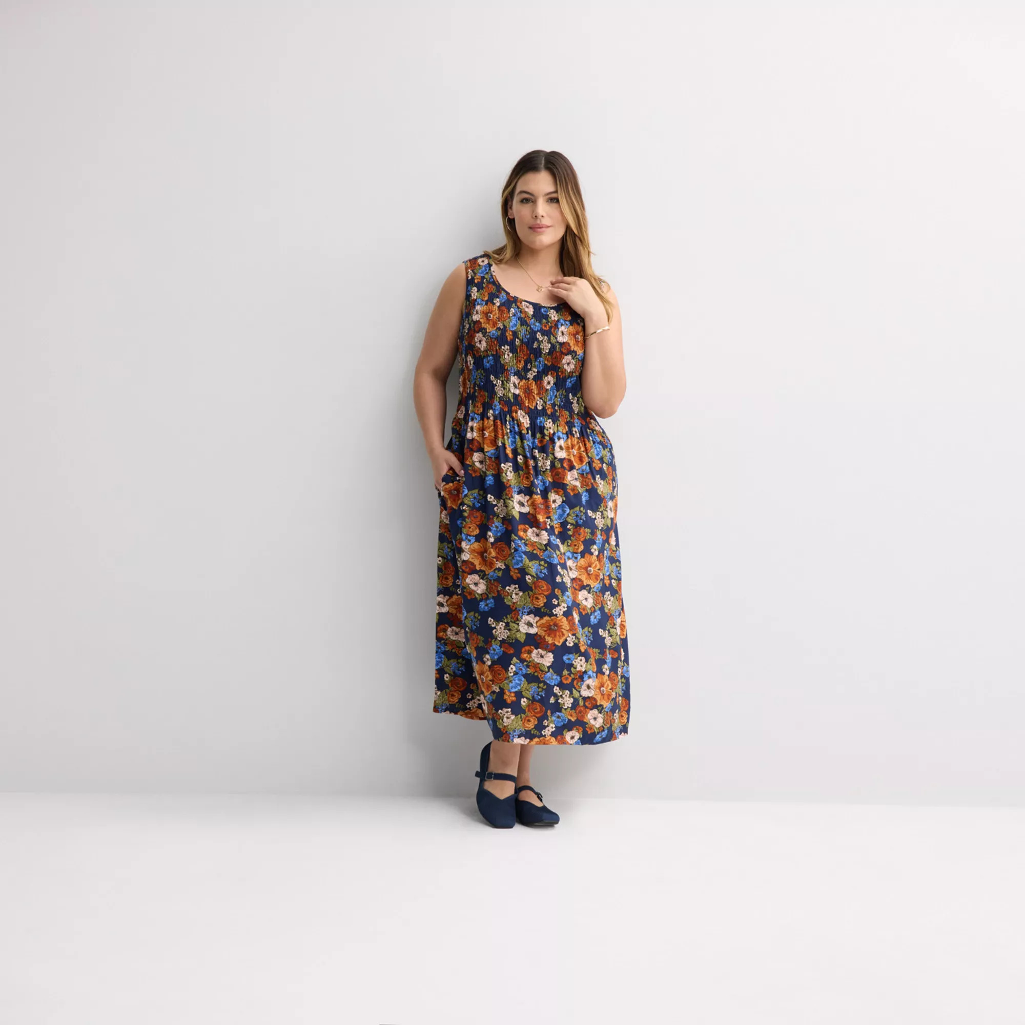 Plus Size Croft & Barrow® Smocked Midi Dress, Women's, Size: 0X, Orange Tile Block | Kohl's