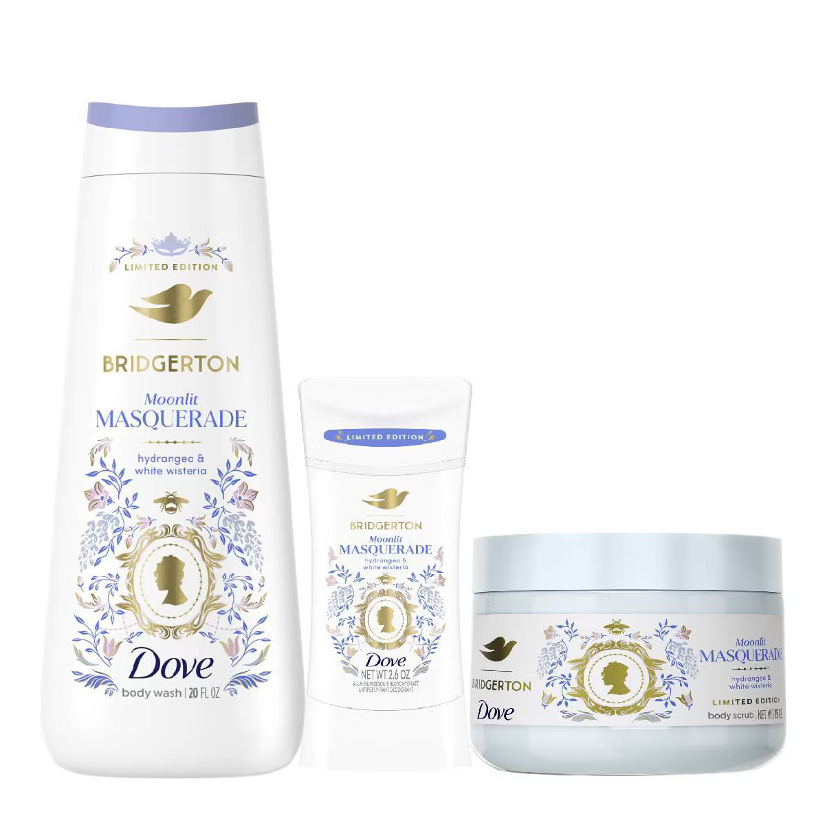 Dove Beauty Limited Edition Bridgerton Moonlit Masquerade 20oz Body Wash + 15oz Body Scrub + 2.6o... | Target