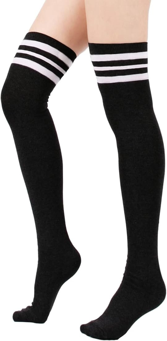 Zando Womens Stripes Thin Tube Socks Thigh High Tights Over Knee Socks Casual Knee High Stockings... | Amazon (US)