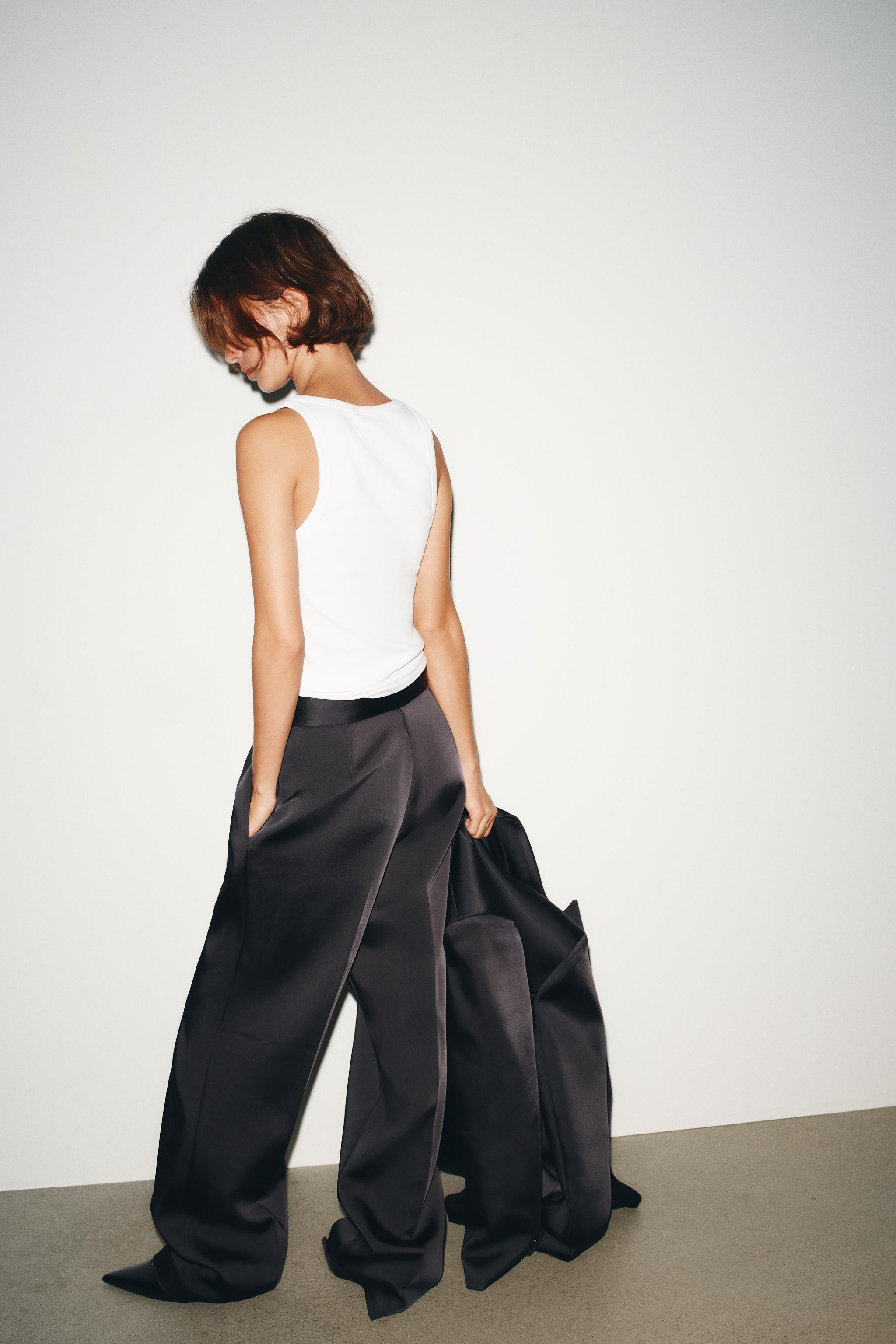 PLEATED SATIN HIGH-WAISTED PANTS | Zara Canada