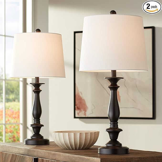 Regency Hill Percy Traditional Table Lamps 26" Tall Set of 2 Dark Bronze Brown Metal Candlestick ... | Amazon (US)