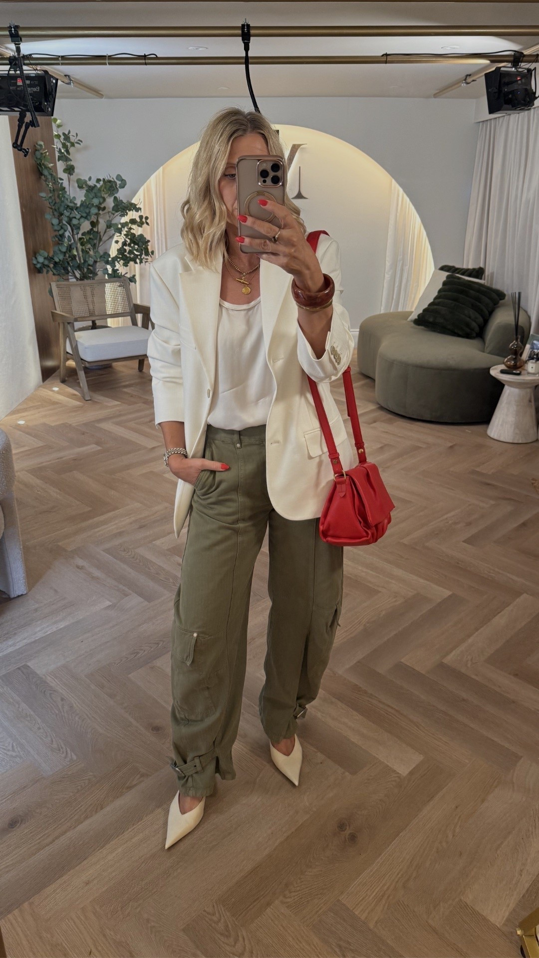 "How do I dress up my cargo trousers?" 
The answer is actually very simple. 
Add some structure on top with a blazer or a funnel neck jacket, then elevate the look with a smarter shoe. I've paired mine with a comfortable wedge, but a pointed toe works beautifully too. 
Swap your basic vest top for something a little softer or silkier, add a pop of colour with your accessories, and you've instantly taken your cargo trousers from casual to polished.

#LTKuk #LTKsummer #LTKstyletip