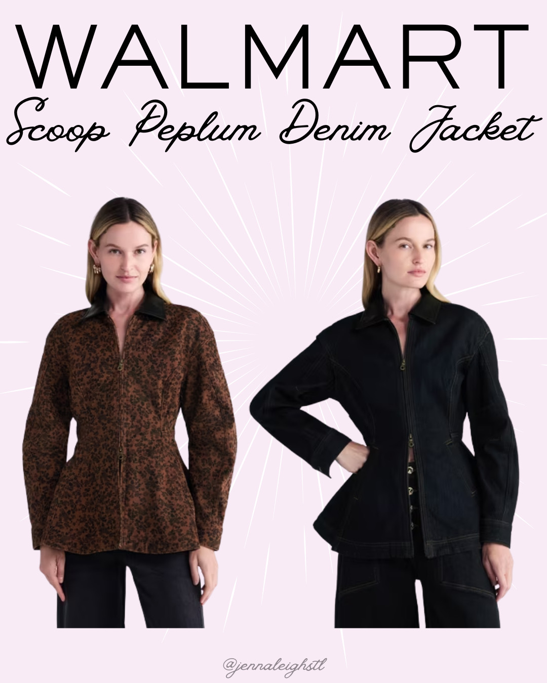 Loving this Scoop peplum denim jacket from Walmart! The double zipper detail is such a fun touch, and it comes in both leopard and denim. Such a cute twist on a classic fall jacket! 

 #LTKootd #LTKMidsize #LTKWorkwear