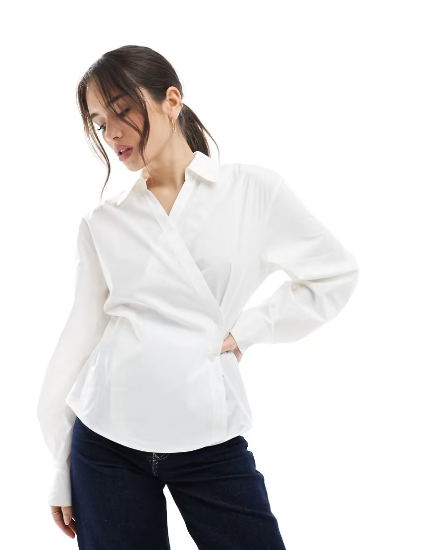 ASOS DESIGN wrap shirt with cocoon sleeve in white | ASOS (Global)