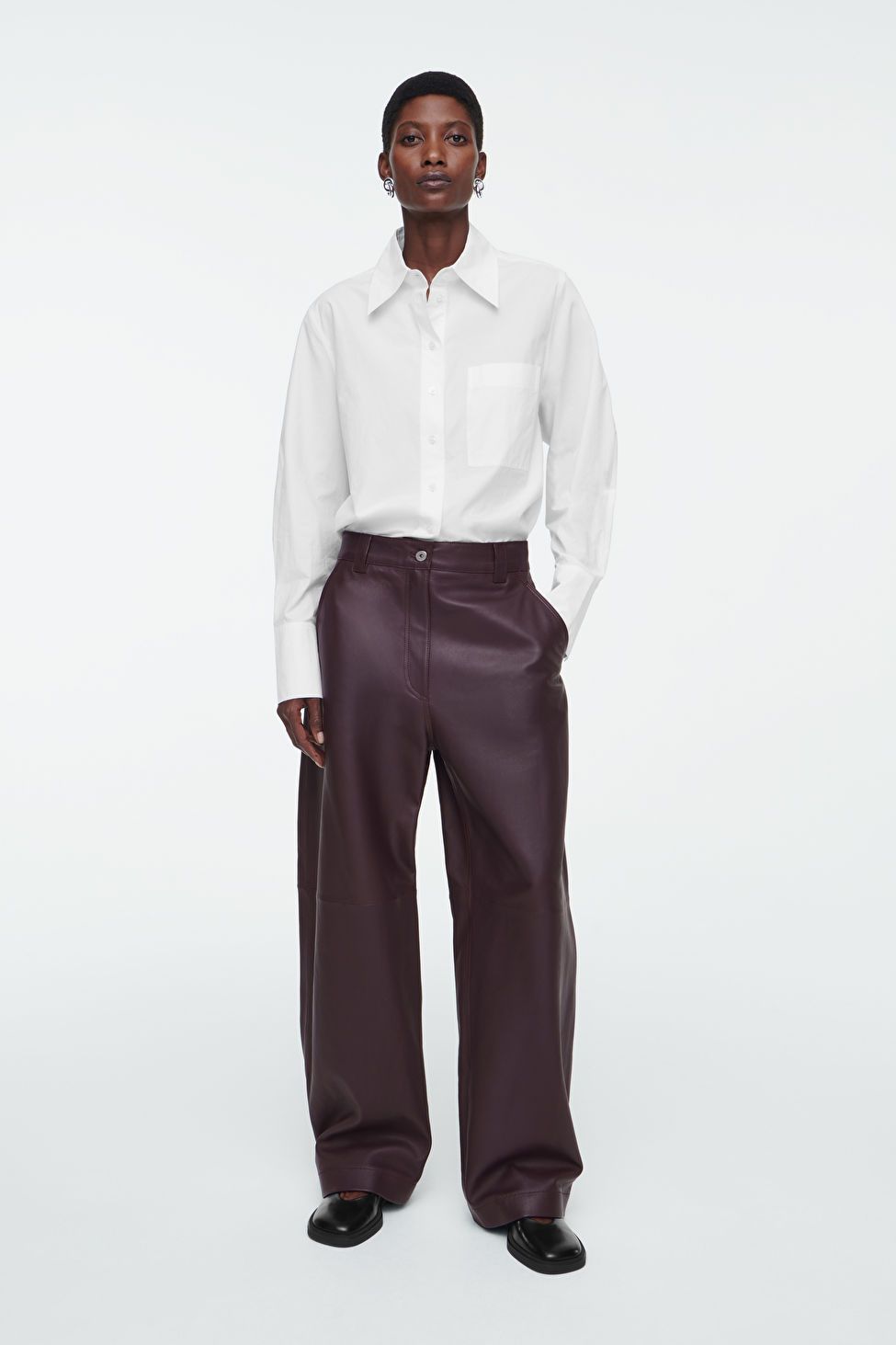 LEATHER BARREL-LEG UTILITY TROUSERS - BORDEAUX - COS | COS UK