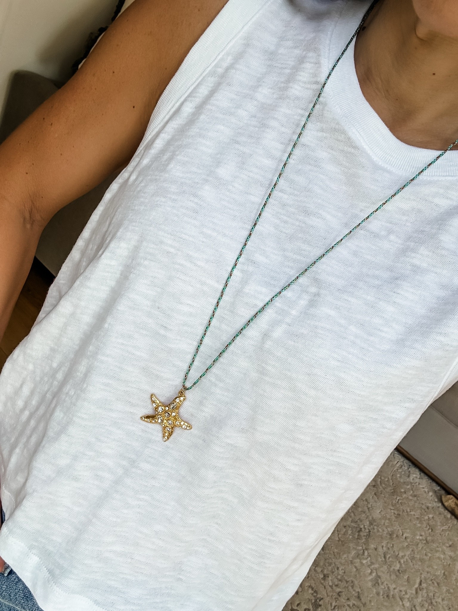 Necklace code TAMMY20. Tank Xs code BASIC20 on 6/5. White tank top. Starfish necklace.

#LTKSaleAlert #LTKOver40