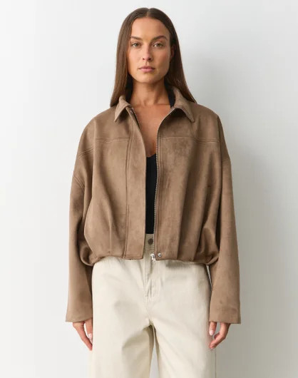 Faux Suede Collared Bomber Jacket | Glassons (Australia)