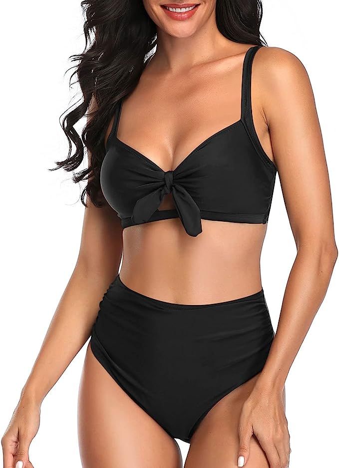 Tempt Me Women Two Piece Swimsuits High Waisted Bikini Set Tie Knot Ruched Tummy Control Bathing ... | Amazon (US)